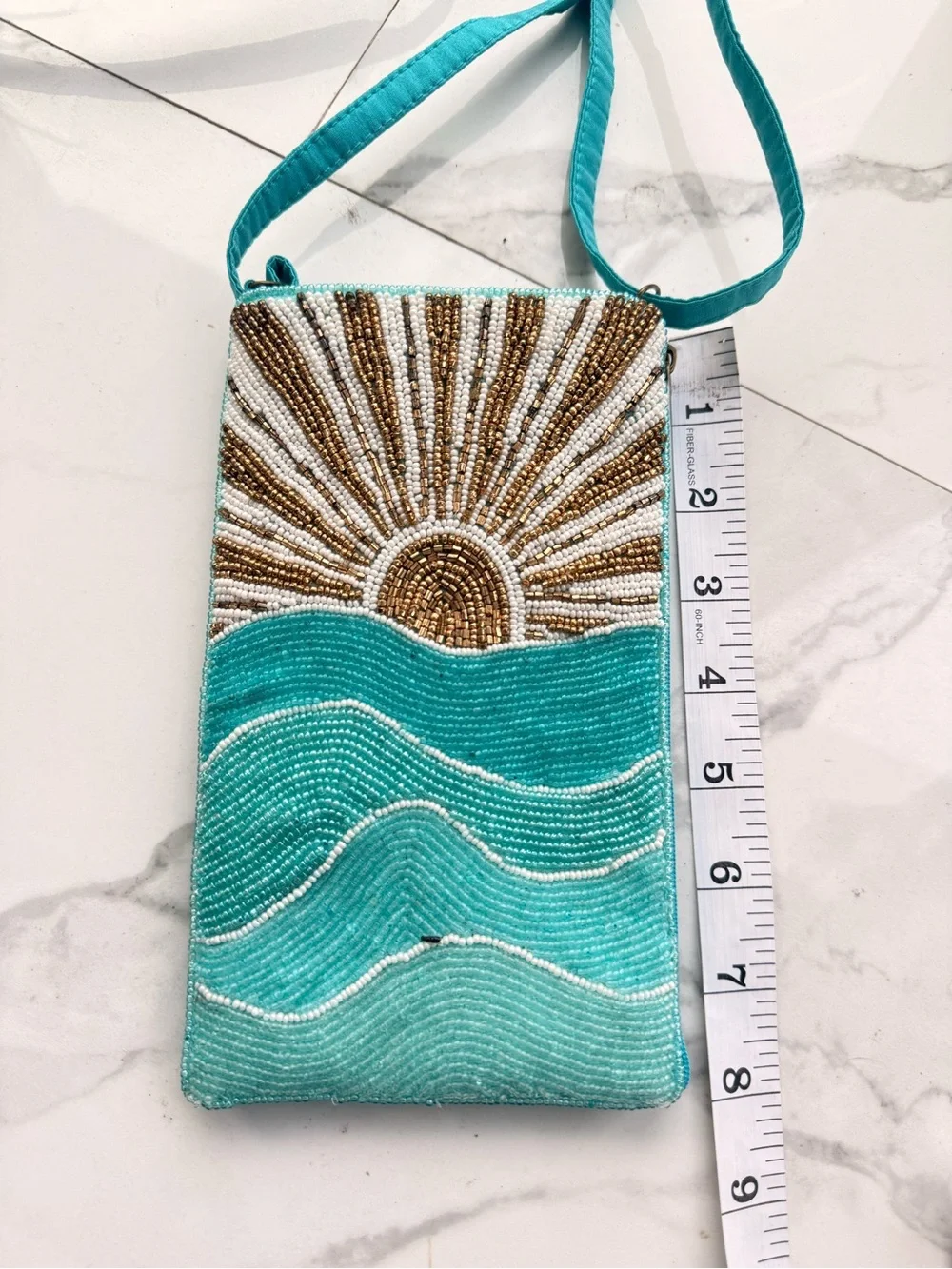 Bamboo Trading Company Rising Sun Beaded Crossbody Phone Bag‎ Turquoise Beach